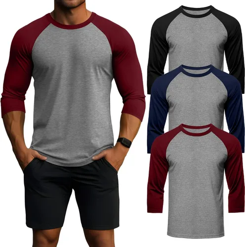 Vista 11 de Huukeay - Paquete de 3 camisas para hombre de 3/4 de manga, cuello redondo, camisetas de béisbol, camisetas atléticas que absorben la humedad