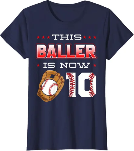 Vista 41 de This Baller Is Now 10 - Camiseta de béisbol para fiesta temática de cumpleaños número 10, Negro