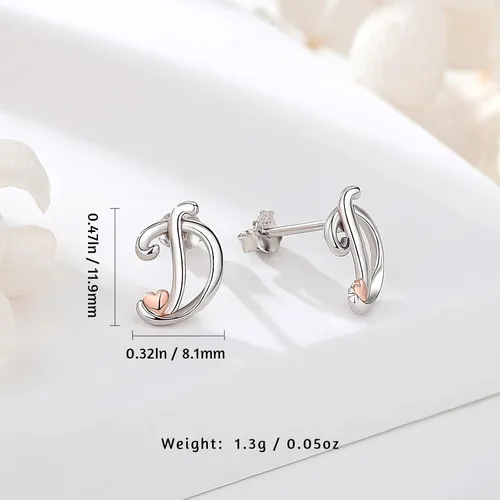 Vista 6 de CELESTIA 925 Sterling Silver Initial Earrings 26 Letter with Rose Gold Heart Earrings Studs