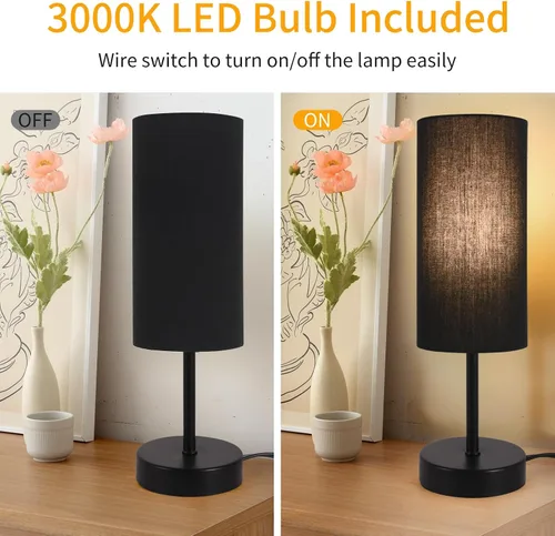Vista 4 de RISLG Juego de 2 lámparas de mesa para recámara, lámparas de noche para mesita de noche con interruptor de cable, lámparas de escritorio