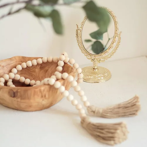Vista 3 de Cuenco de madera, cuencos de madera hechos a mano con guirnalda de cuentas de madera, natural, frutero, cuenco para llaves para decoración, 8 a 10