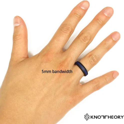 Vista 7 de Knot Theory Thin Line Silicone Ring for Men Women - 8mm Wedding Band Azul