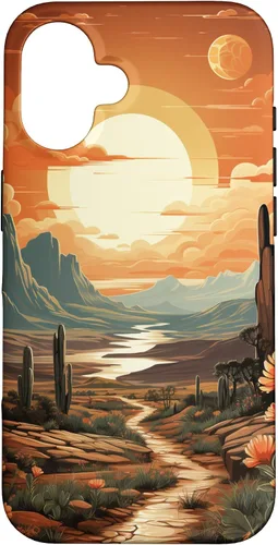 Vista 28 de iPhone 12 Pro Max Abstract Mountains Cactus Desert Landscape en funda terracota