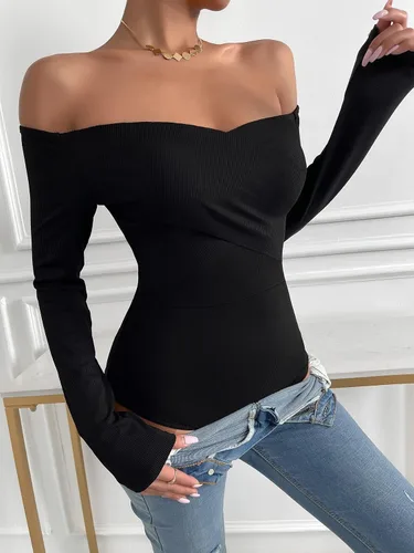 Vista 4 de Verdusa Camiseta de manga larga con hombros descubiertos para mujer