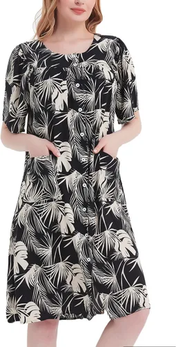 Vista 2 de Vestido de casa para mujer, camisones de algodón con botones y bolsillos, S-XXL