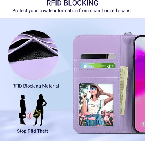 Vista 6 de ULAK - Funda tipo cartera compatible con iPhone 11 para mujer, diseño de flor [RFID Blocking] Premium PU Leather Folio Flip Cover with Card
