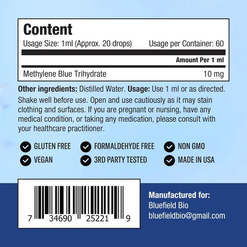 Vista 6 de Azul de metileno grado farmacéutico 2oz – USP grado 1% solución, suplemento de salud cerebral probado por terceros azul de metileno para humanos
