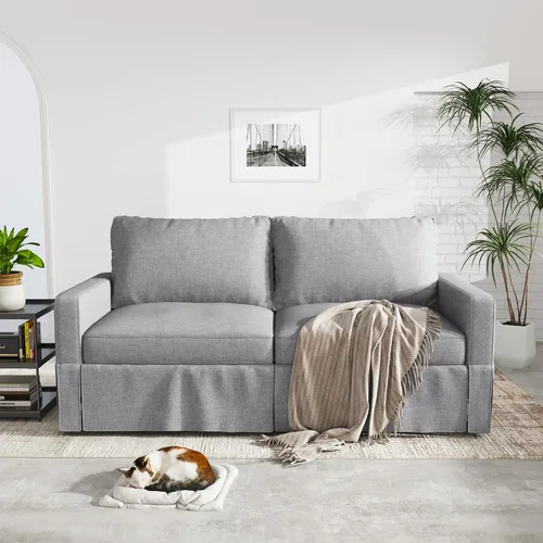 Vista 12 de Sofá biplaza de lino fino, moderno sofá biplaza para apartamento, sala de estar, dormitorio, muebles de espacios pequeños, sofás, sofás, patas