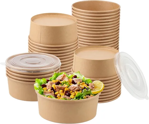 Vista 15 de Vasos de papel para helado con tapas de papel, tazas de sopa caliente/fría con tapas (kraft) (50, 12 onzas)