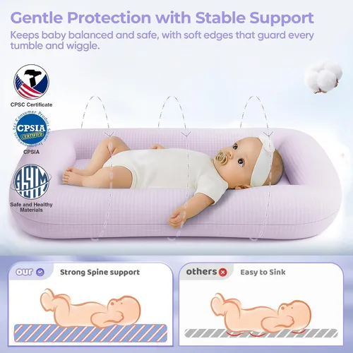 Vista 4 de Tumbona para bebé para recién nacido, tumbona infantil de 0 a 24 meses con funda para tumbona, tumbona ajustable para bebé, tela transpirable y Rosa