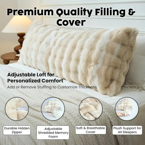 Vista 9 de OMEO Almohada de invierno esponjosa de cuerpo completo – Almohada de embarazo de espuma viscoelástica, almohada de lactancia para dormir de lado