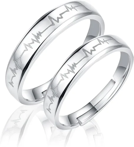 Vista 8 de Couples Rings Set Matching Promise Rings Adjustable Wedding Trendy Titanium Stainless Steel Rings for Couples Valentines Day Jewelry