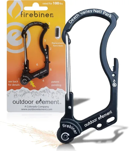 Vista 24 de OUTDOOR ELEMENT Firebiner Custom Engraved 6-in-1 Fire Starter Carabiner Multitool – Survival Gear EDC Keychain with Utility Blade, Bottle Opener