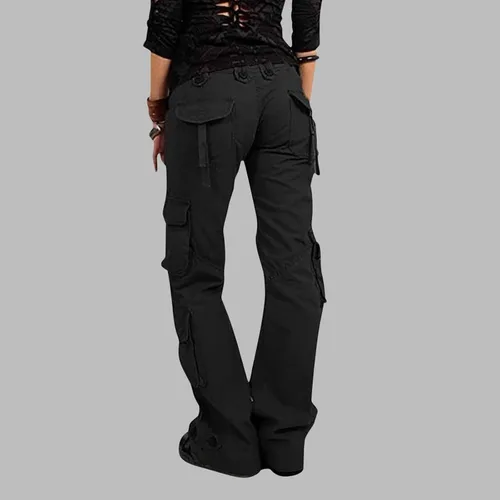 Vista 6 de Women's Tactical Active Cargo Pants Low Rise Casual Multi-Pockets Wide Leg Pants Stretch Relax Fit Workout Sweatpants