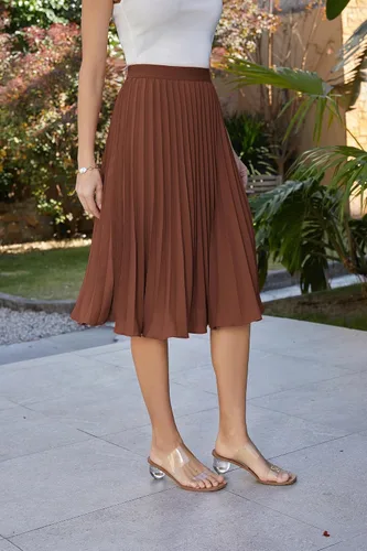 Vista 169 de GRACE KARIN - Falda plisada de gasa para mujer, con cintura alta y elástica, vuelo, corte acampanado y longitud por debajo de la rodilla