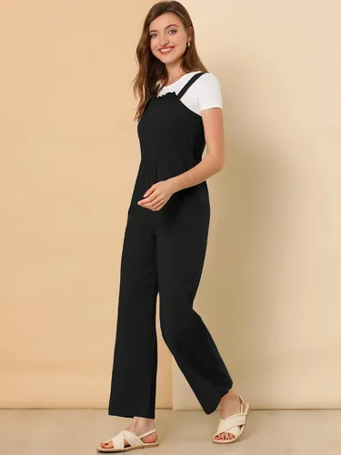 Vista 3 de Allegra K Overol de algodón casual vintage con bolsillos anchos para mujer