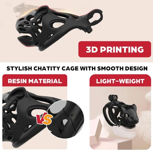 Vista 4 de Jaula de castidad, dispositivo de castidad masculina invisible ligero con 3 anillos activos, jaula grande para pene impresa en 3D, juguetes sexuales