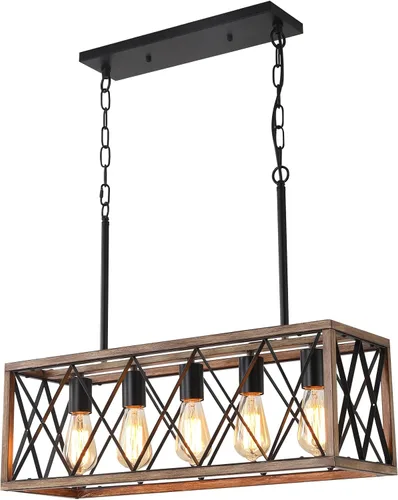 Vista 16 de KEESFU Iluminación de isla de cocina de granja, accesorios de iluminación colgante de 3 luces, altura ajustable, luz industrial para comedor de sala