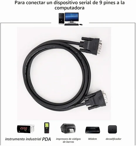 Vista 7 de DTech Cable RS-232 de 10 pies RS232 Serial Cable macho a macho 9 Pin DB9 Cable recto a través