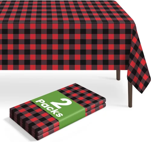 Vista 93 de Paquete de 2 manteles rectangulares desechables color negro, manteles de plástico negro para fiestas, 54 x 108 pulgadas, mantel de campamento