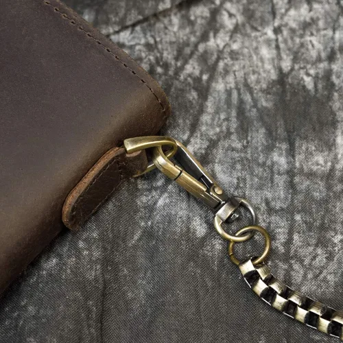 Vista 3 de Billetera larga de cuero genuino para hombre, cartera plegable grabada