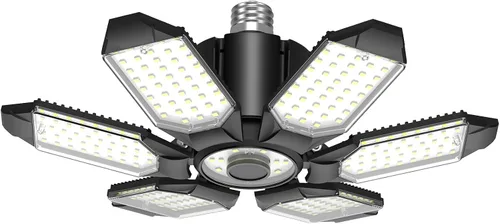 Vista 11 de BRAINIAC Bombillas LED de garaje de 100 W con 6 paneles ajustables, E26/E27 tornillo de enchufe, luz LED de techo de garaje deformable para almacén