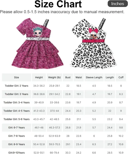 Vista 7 de L.O.L. Surprise! Vestido escalonado para niñas, estampado de figura en capas, un hombro, vestido casual fluido, talla 6-12
