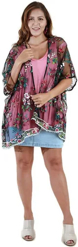 Vista 2 de Umgee Kimono de malla transparente bordado floral para mujer