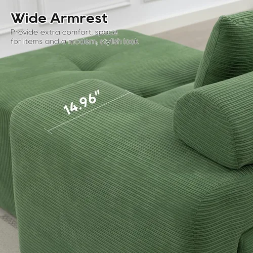 Vista 5 de L-Shaped Sectional Couches for Living Room with Memory Foam & Steel Frame - No Assembly Convertible Sofa Bed, Corduroy Fabric Compression Sofa Green