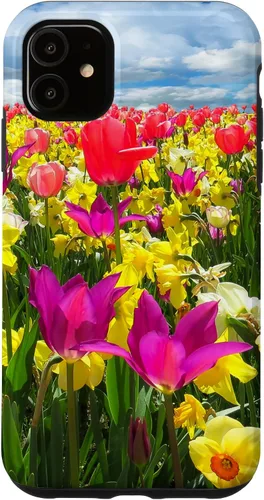 Vista 5 de iPhone 15 Pretty Flowers Tulipanes y narcisos en un caso de campo