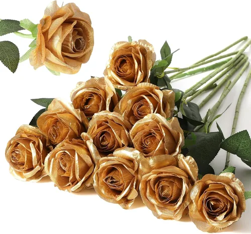 Vista 24 de Hawesome - Ramo de 12 rosas artificiales de seda con tallo largo para decoración del hogar, boda, fiesta (Negro-1)