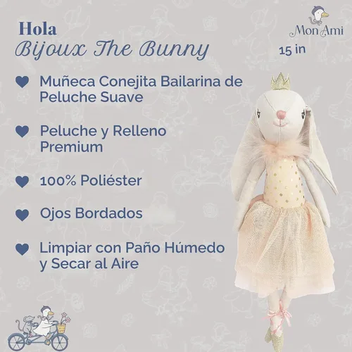 Vista 2 de MON AMI Bijoux Bunny - Muñeca de bailarina de princesa, juguete de peluche de 15 pulgadas para niñas