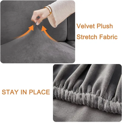 Vista 6 de lygooh Fundas de cojín de terciopelo elásticas para sofá, fundas de cojín para sofá, protector de muebles con parte inferior elástica para sofá