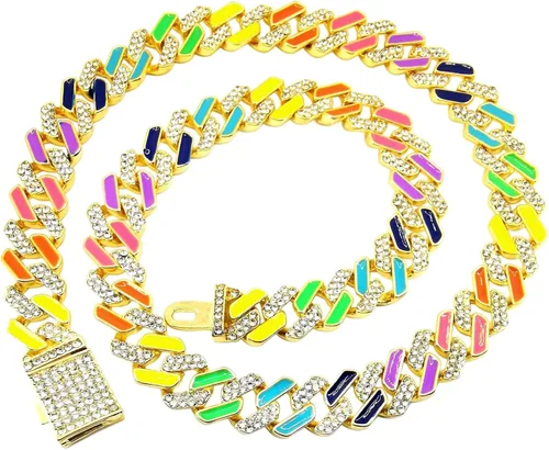 Vista 2 de FW Jewelry Cadena de eslabones cubanos esmaltados de plata u oro para hombre collares cubanos gruesos coloridos para mujer cadenas cubanas de hip