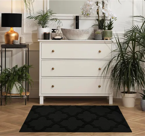 Vista 2 de Alfombra de Área Garland Rug Quatro Negra de 3' x 5' con Diseño de Enrejado Cut-Loop - Suave, Cómoda, Elegante y Económica en un Hermoso Color Negro