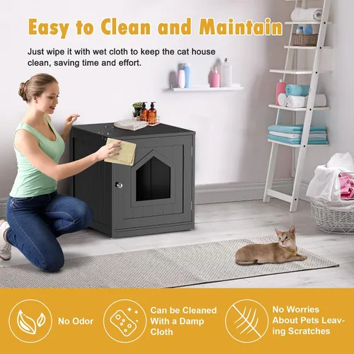 Vista 7 de Caja de arena para gatos, caja de arena oculta para gatitos, muebles para interiores, caja de gato, gabinete, casa, mesa auxiliar, mesita de noche
