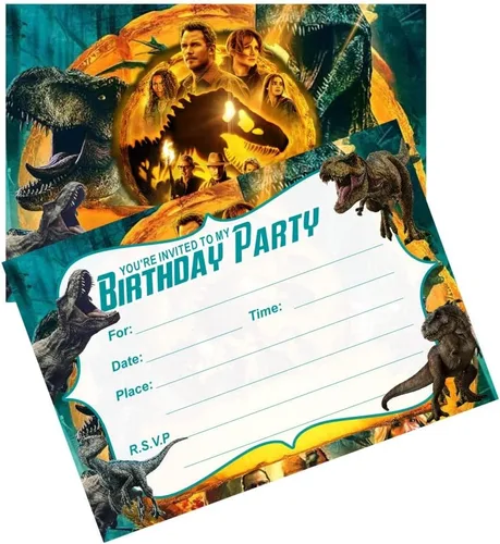 Vista 2 de SUTRADHAR 24 invitaciones de cumpleaños de dinosaurios, invitaciones de fiesta de dinosaurio, suministros de decoración para fiestas de cumpleaños