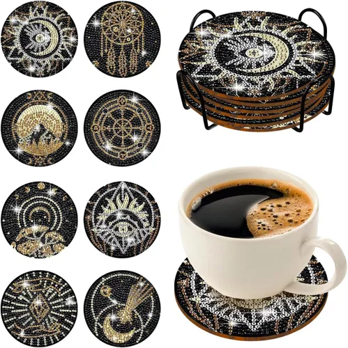 Vista 15 de 6 piezas de posavasos de pintura de diamante Posavasos de arte de diamante Pintura de arte de diamante de trasero de animal Regalo de arte