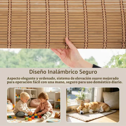 Vista 2 de Sunbox Persiana Romana de Bambú Inalámbrica, Persianas Romanas de Madera Tejida, Persianas de Bambú Natural con Filtrado de Luz para Ventanas Marrón