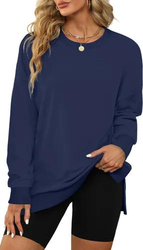 Vista 2 de XIEERDUO Sudaderas de gran tamaño para mujer, estilo casual, cuello redondo, manga larga, cómodas