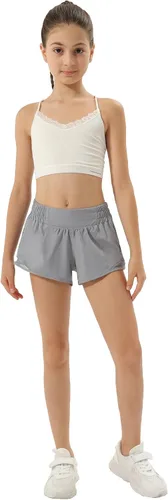Vista 4 de Aurefin Pantalones cortos deportivos para niñas, pantalones cortos ligeros para correr para adolescentes, niñas, pantalones cortos deportivos