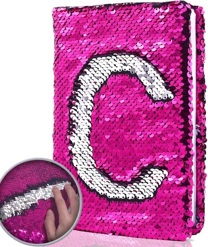 Vista 13 de Diario de lentejuelas para niñas, 8.5 x 5.5 pulgadas, 160 páginas rayadas para niñas y niños, cuaderno reversible de lentejuelas cambiantes