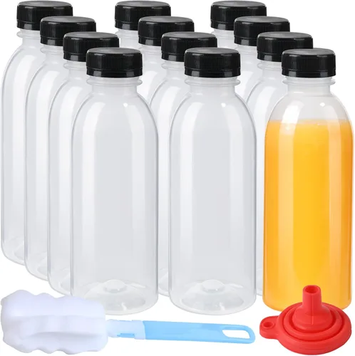 Vista 9 de zmybcpack Paquete de 24 botellas de jugo de plástico de polipropileno de 3.4 fl oz resistentes al calor con tapas, botellas de chupito de plástico