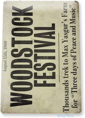 Vista 3 de Tinworld Cartel de estaño: Woodstock Festival Retro Music Metal Decor Shop Store Cave A691