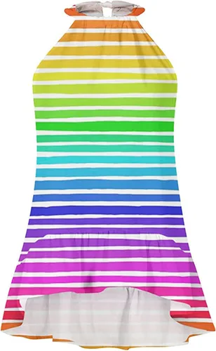 Vista 3 de Fowoukior Summer Dresses for Women 2022 Casual Elegant Dress Floral Print Dress Halter Neck Dress Sleeveless Tank Ruffles Trim Dress Yellow