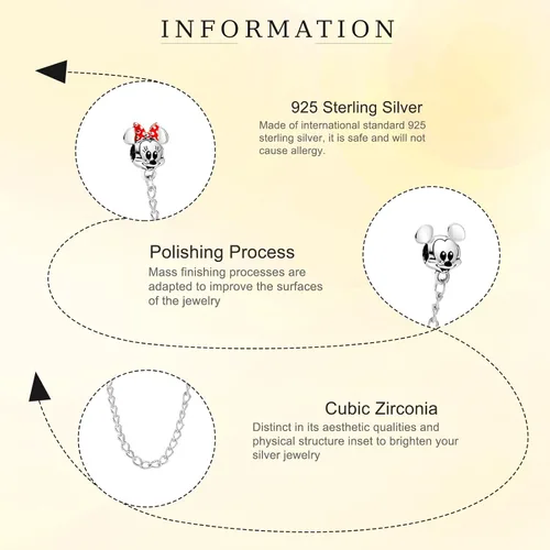 Vista 3 de H.ZHENYUE Mickey S925 - Dije de plata de ley para pulsera, collar, regalo para mujeres y niñas