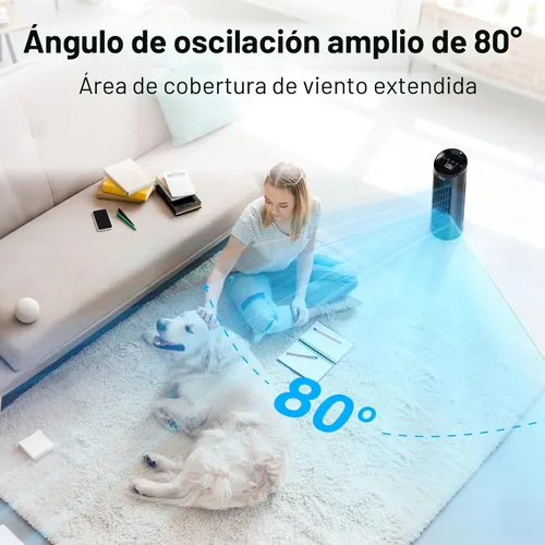 Vista 4 de JRD Ventilador de torre de 13 pulgadas para dormitorio, ventilador de escritorio silencioso con control remoto, oscilación de 80°, 3 velocidades, 4