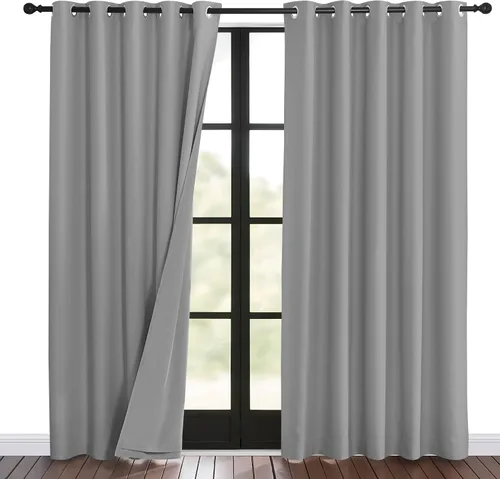 Vista 61 de NICETOWN - Cortinas divisoras con barrera de sonido 100% opacas de 84 pulgadas, cortinas con bloqueo de ruido, calor y frío con forro de tela