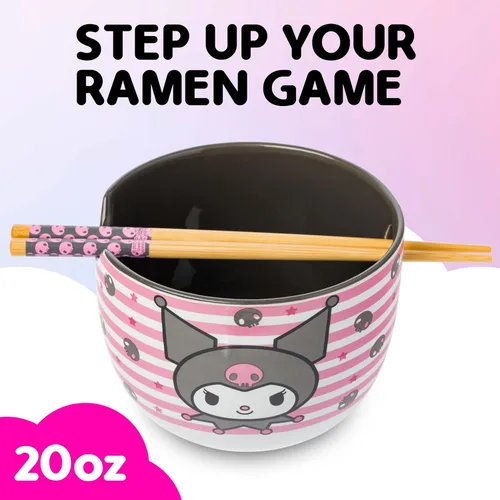 Vista 78 de Silver Buffalo Hello Kitty y sus amigos Chococat - Tazón de cerámica para ramen y arroz con palillos, patrón a cuadros, apto para microondas, 20