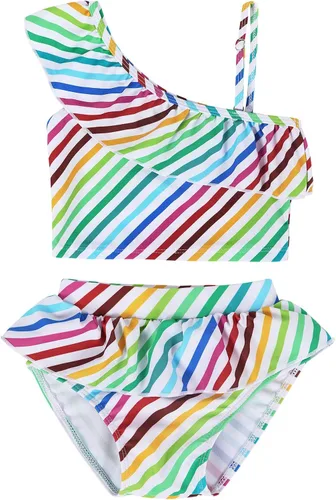 Vista 3 de AmzBarley Girl Bathing Suits 2Pcs Swimwear UnicornMermaid Tankini Bikini Set Beachwear One Shoulder Swimsuit